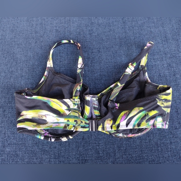 Fantasie Palm Valley Bikini Top Black Green Size 36DD Full Cup Wrap Front 6760 - Picture 3 of 4